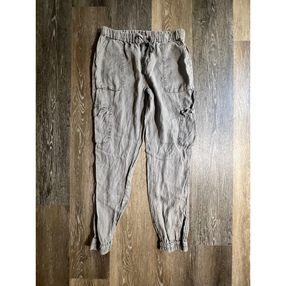 Artisan NY 100% Linen Cargo Joggers Womens Small Grey Excellent Utility Pants